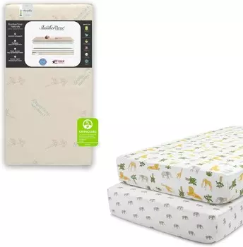 Beauty Sleep Slumber Time Naturally Детская кроватка и матрас для малышей + Детские простыни для детской кроватки Delta для девочек и мальчиков (комплект из 2 шт.), Safari Friends (комплект) Delta Children, Safari Friends