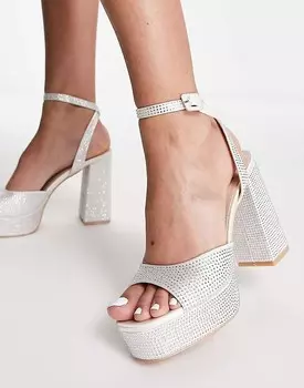 BEBO - Galaxy - Свадебные босоножки на каблуке и платформе из белого атласа с декором