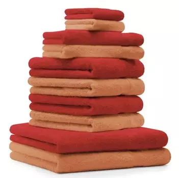 Бец 10 шт. Комплект полотенец ПРЕМИУМ 100% хлопок цвет красный и старо-розовый Betzshop, оранжевый