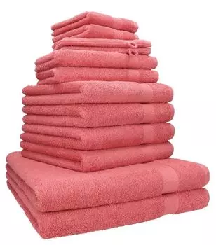 Бец 12 шт. Набор полотенец ПРЕМИУМ 2 полотенца для душа 4 полотенца для рук 2 гостевых полотенца 2 мыльных полотенца 2 рукавицы Цвет: медово-желтый Betzshop, розовый