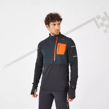 Беговая рубашка с длинными рукавами зимняя Kiprun Warm Regul мужская черно-красная лимитированная серия, черный/томатно-красный светлый