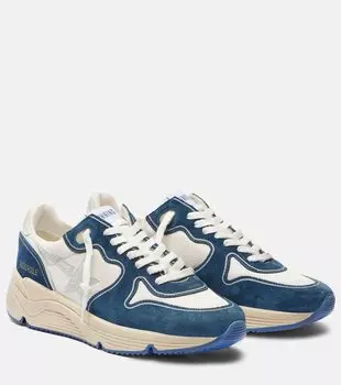 Беговые кроссовки Running Sole с отделкой из замши Golden Goose, White/Blue/Silver
