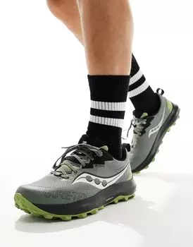 Беговые кроссовки Saucony Peregrine 14 GTX серого и оливково-зеленого цвета