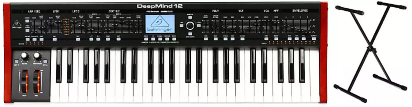 Behringer DeepMind 12 49-клавишный 12-голосный аналоговый синтезатор в комплекте с Gator Frameworks GFW-KEY-1000X Standard X-Style Keyboard Stand
