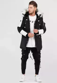 Behype парка "FADE-2", с утепляющим капюшоном, черно-белый