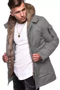 Behype парка "ГК-1" с искусственным мехом, серый