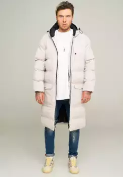 Behype парка "LONGLINE PUFFER PARKA", с капюшоном, бежевый