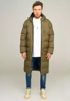Behype парка "LONGLINE PUFFER PARKA", с капюшоном, хаки