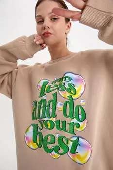 Bej01 Толстовка оверсайз с приподнятым принтом и пузырьковым принтом ALL DAY