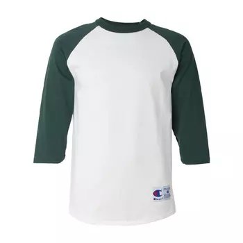 Бейсбольная футболка Champion с рукавом реглан три четверти, цвет White/ Dark Green