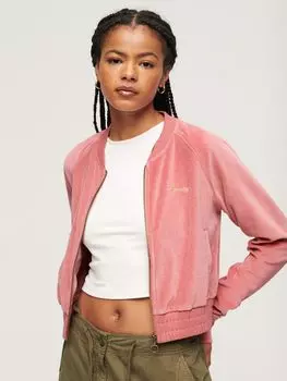 Бейсбольная футболка из велюра с вышивкой на молнии Superdry, манильские румяна розовые