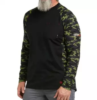 Бейсбольная футболка с камуфляжным стретчем — плюс в черно-лаймовом камуфляже Ariat