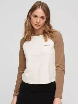 Бейсбольная футболка с логотипом Superdry Essential, светлый овсяный/коричневый меланж
