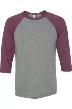 Бейсбольная футболка с рукавом три четверти BELLA + CANVAS, цвет grey/ maroon triblend