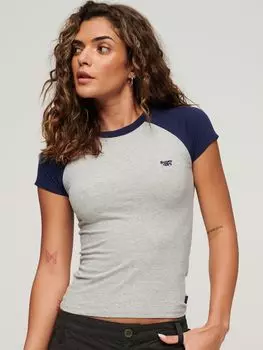 Бейсбольная футболка Superdry, серый меланж/насыщенный темно-синий
