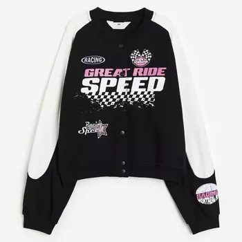 Бейсбольная куртка H&M Kids Oversized Great Ride, черный