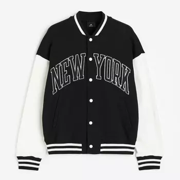 Бейсбольная куртка H&M Oversized Fit New York, черный