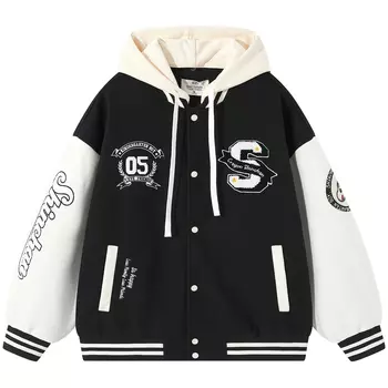 Бейсбольная куртка-пальто унисекс Crayon Shinchan, Black with Hood Style