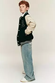 Бейсбольная куртка с аппликациями H&M, зеленый