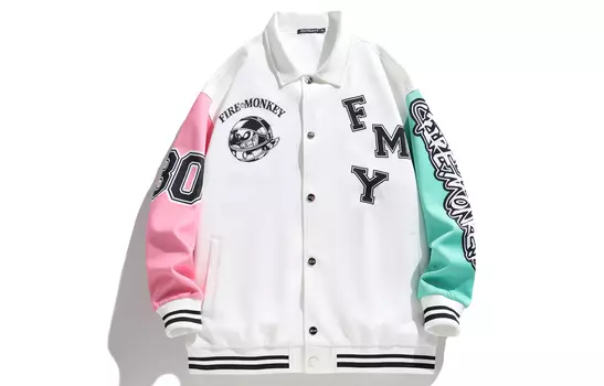 Бейсбольная куртка унисекс FireMonkey, Polar White (Brushed Cotton)