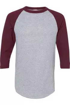 Бейсбольная майка Augusta Sportswear с рукавом реглан три четверти, цвет athletic heather/ maroon