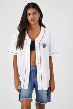 Бейсбольная майка Pabst с синей лентой Forever 21, белый