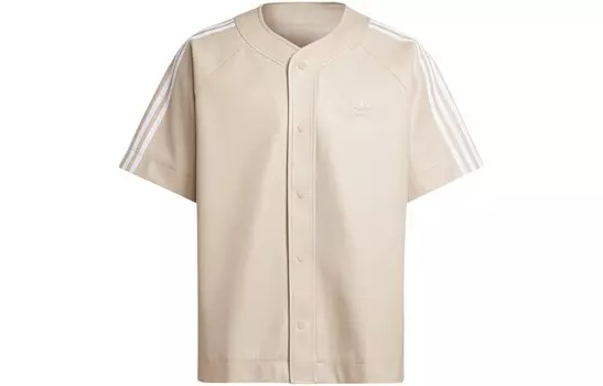 Бейсбольная рубашка Adicolor из искусственной кожи с тремя полосками бежевого цвета Adidas Originals, бежевый