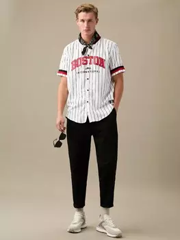 Бейсбольная рубашка в полоску Ath Prep и узор из букв, контрастная полоса, снова в школу Manfinity, белый