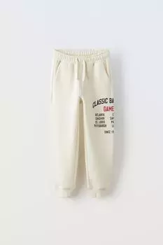 Бейсбольные спортивные брюки из плюша ZARA, светлый экрю