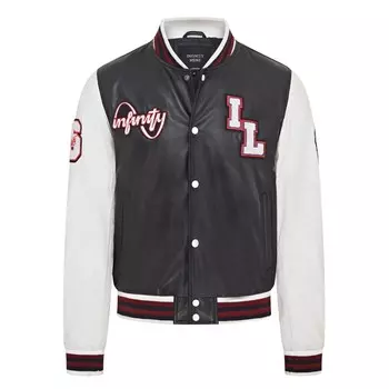 Бейсбольный бомбер из кожи в стиле леттерман ясеня Infinity Leather, черный