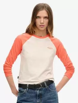 Бейсбольный топ с длинным рукавом essential logo Superdry, цвет Coral/Oat Marl