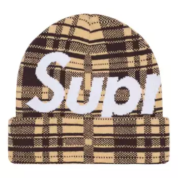 Бейсболка big logo beanie (fw23) 'tan plaid' Supreme, коричневый