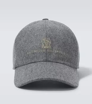 Бейсболка из фланели с логотипом, 100% шерсть Brunello Cucinelli, Grigio Medio + Brown