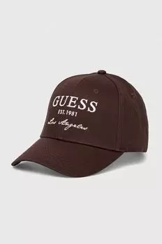 Бейсболка из хлопка Guess, коричневый