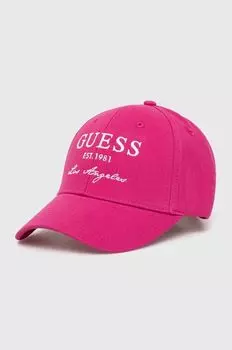 Бейсболка из хлопка Guess, розовый