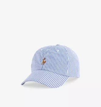 Бейсболка из хлопка с вышитым пони-полосатым узором Polo Polo Ralph Lauren, цвет cruise royal seersucker