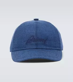 Бейсболка из шелка, кашемира и льна Brioni, синий