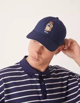 Бейсболка из твила с логотипом Polo Ralph Lauren Heritage Bear темно-синего цвета