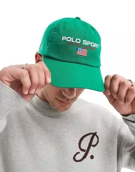 Бейсболка из твила с логотипом Sport Capsule, средне-зеленого цвета Polo Ralph Lauren