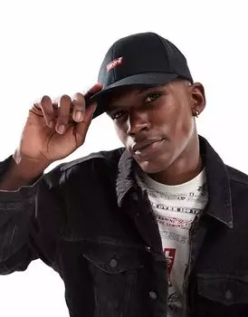 Бейсболка Levi's с логотипом «летучая мышь» Flexfit черного цвета