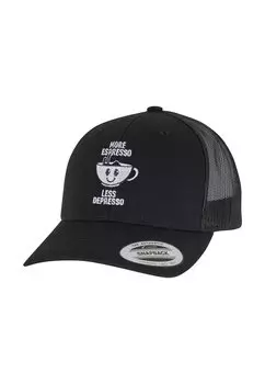 Бейсболка MORE ESPRESSO LESS DEPRESSO RETRO TRUCKER Mister Tee, черный
