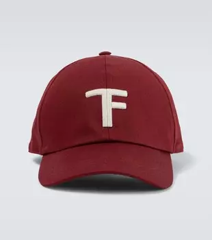 Бейсболка с вышивкой TF и кожаными вставками Tom Ford, Oxblood + Cream