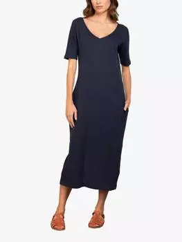 Белье хлопок v-образным вырезом миди платье Celtic & Co., темно-синий