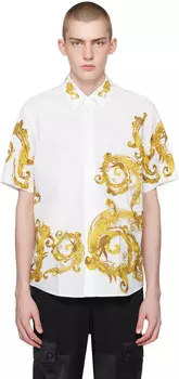 Белая акварельная рубашка от кутюр Versace Jeans Couture, цвет White / Gold