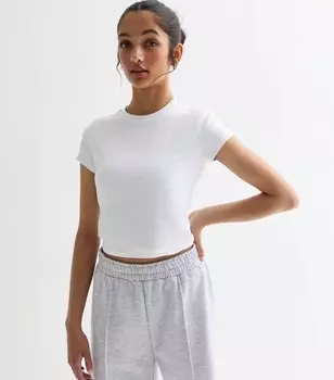 Белая эластичная футболка с круглым вырезом для девочек New Look, белый