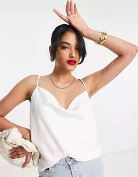 Белая атласная майка с воротником-хомутом River Island