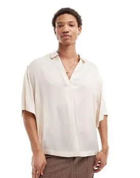 Белая атласная рубашка оверсайз с накладным верхом ASOS DESIGN