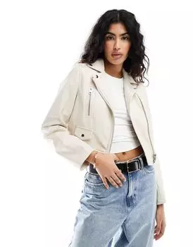 Белая байкерская куртка из искусственной кожи ASOS DESIGN