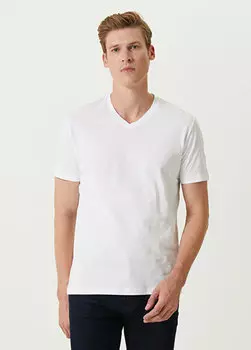 Белая базовая футболка с v-образным вырезом Beymen