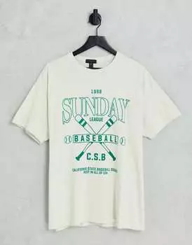 Белая бейсбольная футболка New Look Sunday